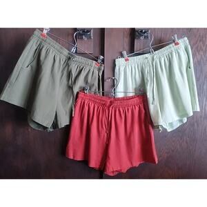 Lot Of 3 Lightweight High Rise Drawstring Linen Blend Shorts small Rust Green